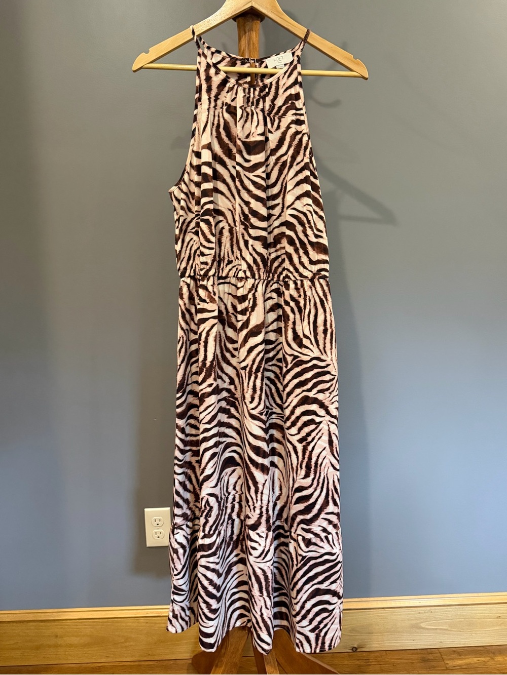 Loft Sleeveless Zebra Print Maxi Halter Dress Pink & Black